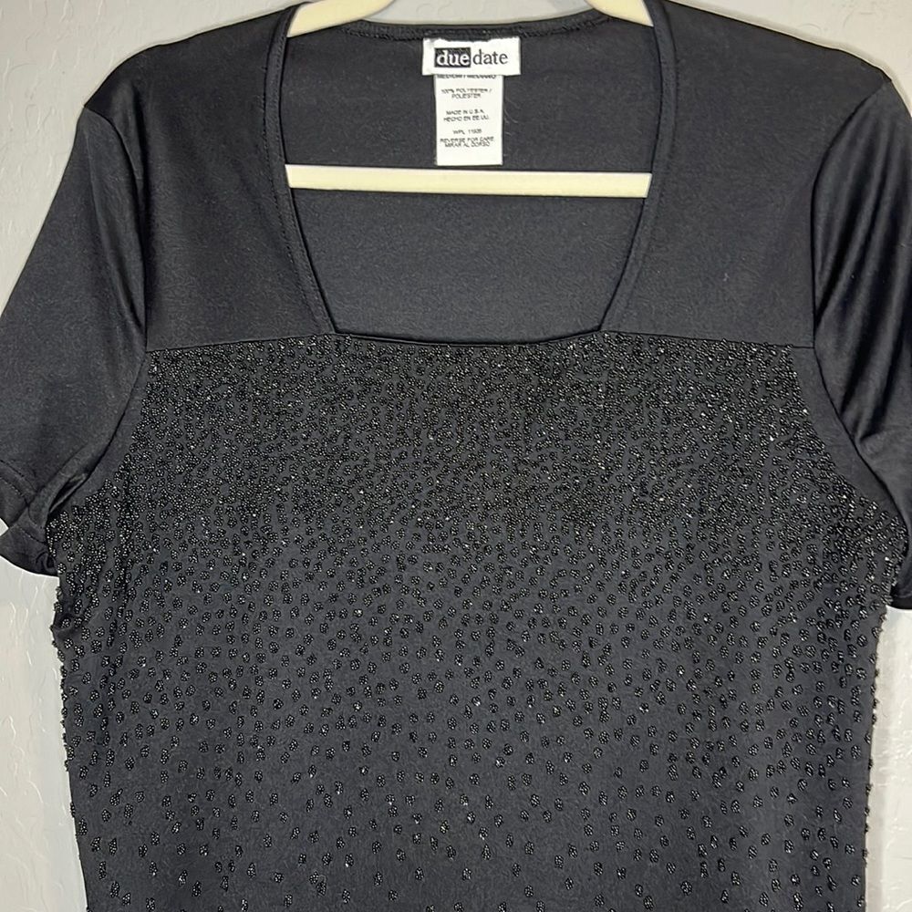 due date Maternity Black Beaded Short Sleeve Dress Size Medium - Picture 6 of 6